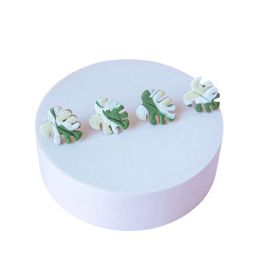 Variegated Monstera Leaf Stud Earrings